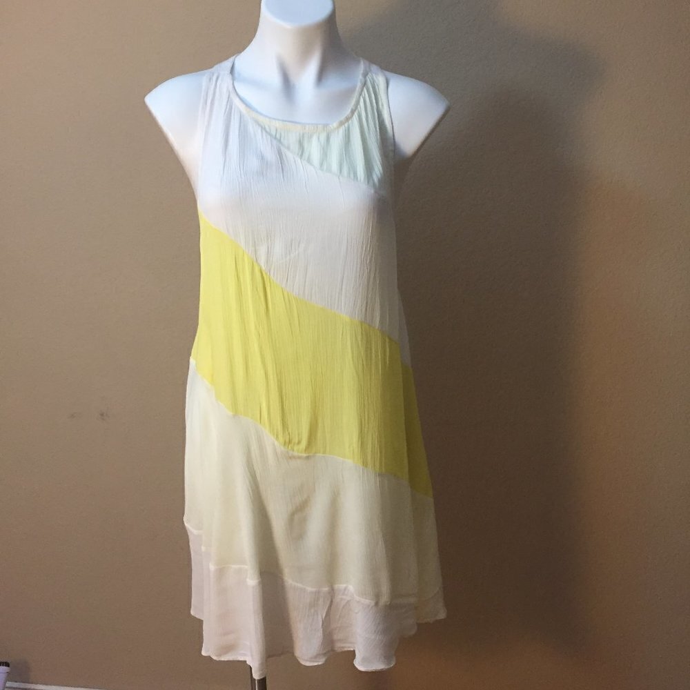 NWT Free People Yellow White Color Block Swing Dress Tunic racerback dress
